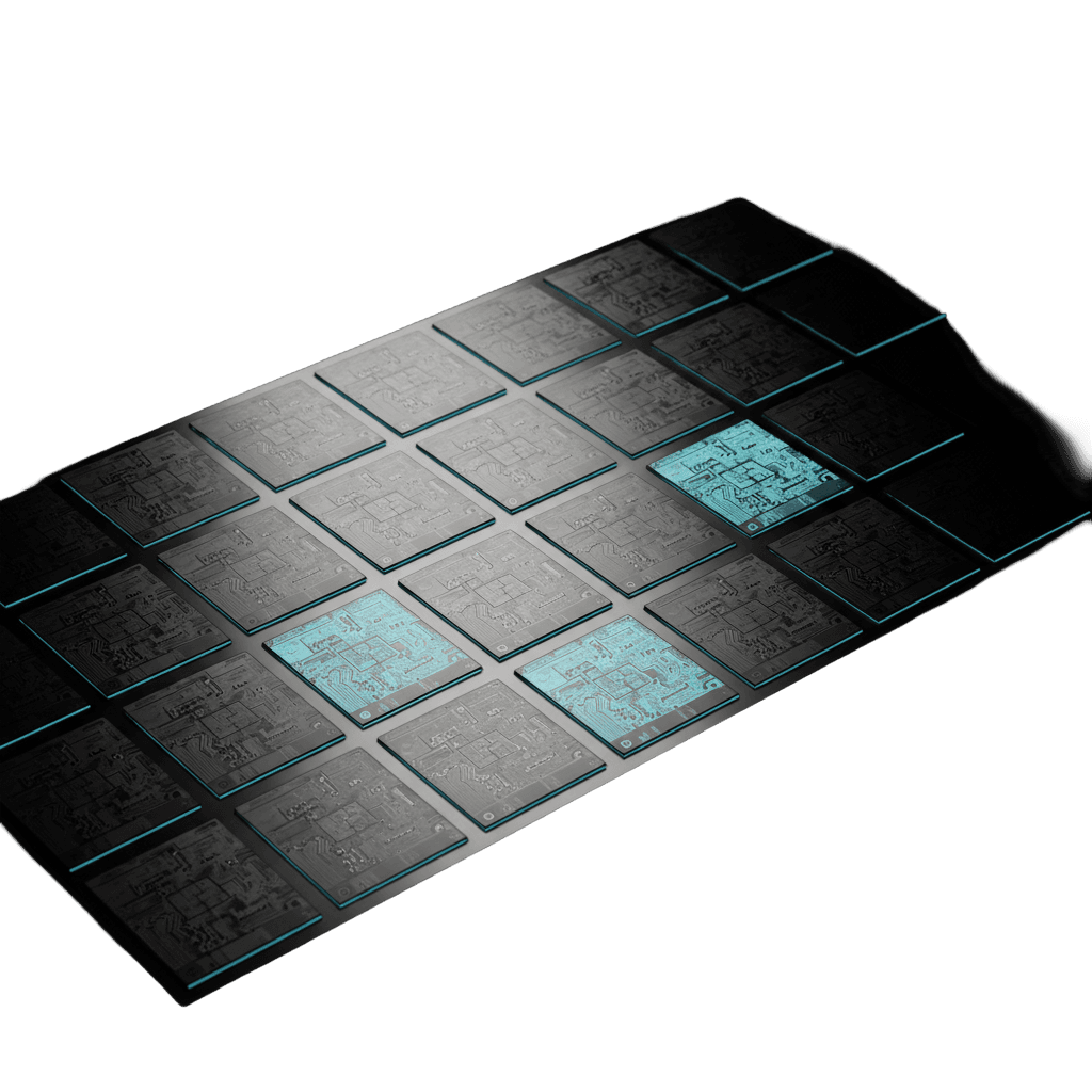 Isometric floorplan tiles representing placed-and-routed standard cell blocks